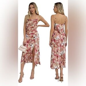 Floral Satin Midi Formal Dress